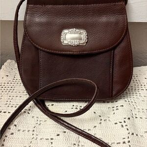 Fossil Dark Brown Leather Crossbody with Silver Accent